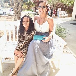 Lace and denim maxi dress